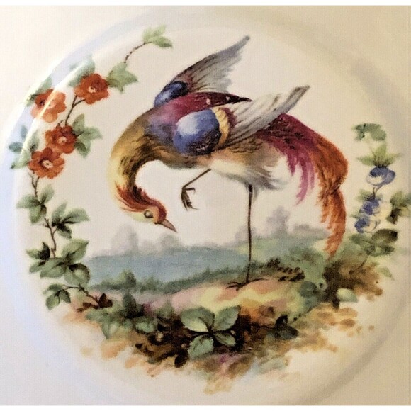Exotic Bird Plates Porcelain PK Unity Server Trays Handpainted Peafowls Set of 2 - Picture 5 of 12